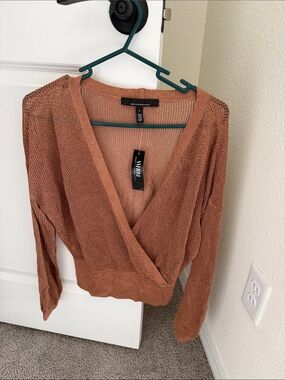 White House Black Market Rust Open-Weave V-Neck Wrap Sweater